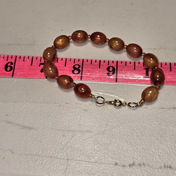 Vintage Handmade Amber Tone Beaded Bracelet - Picture 2 of 2